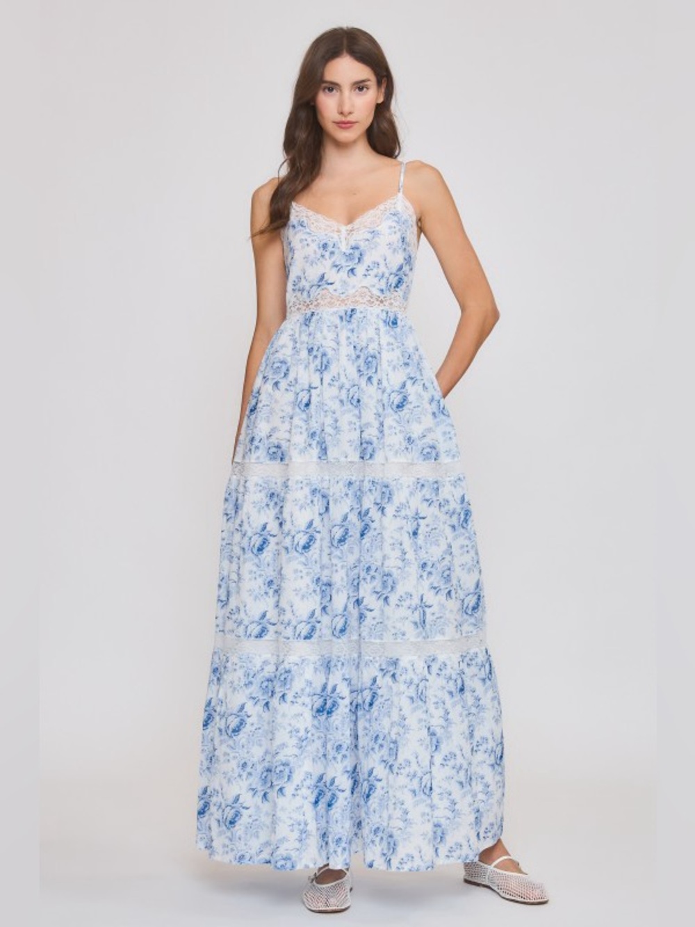 Camellia Floral Lace-Trim Maxi Dress